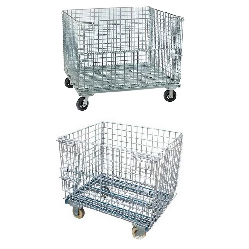 Металлические складные проволочные стойки клетки с колесами Складской Контейнер для хранения