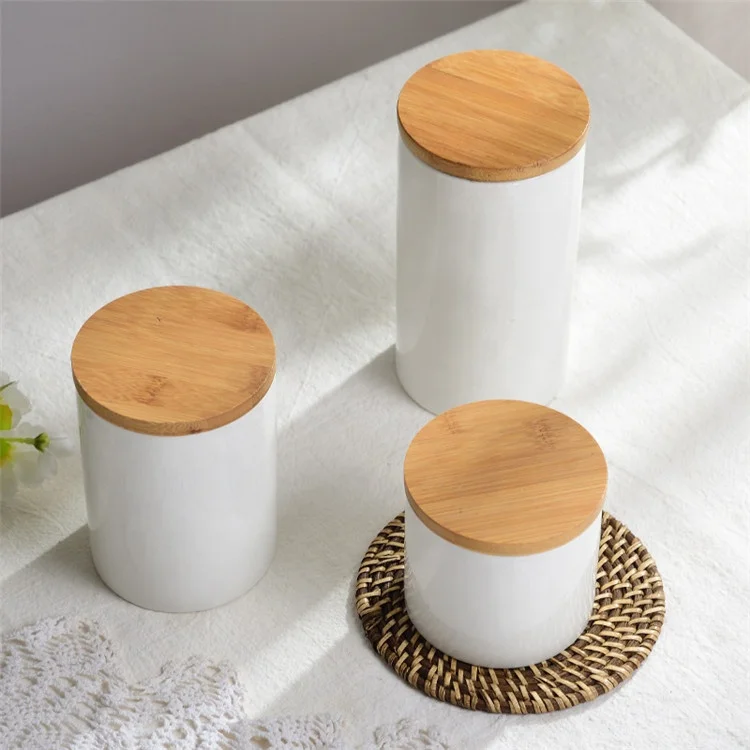 Home different size 3 pcs tea coffee sugar ceramic airtight canister set for sale