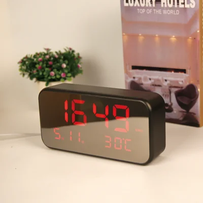 desktop mirror panel chord music alarm digital LED clock calendar