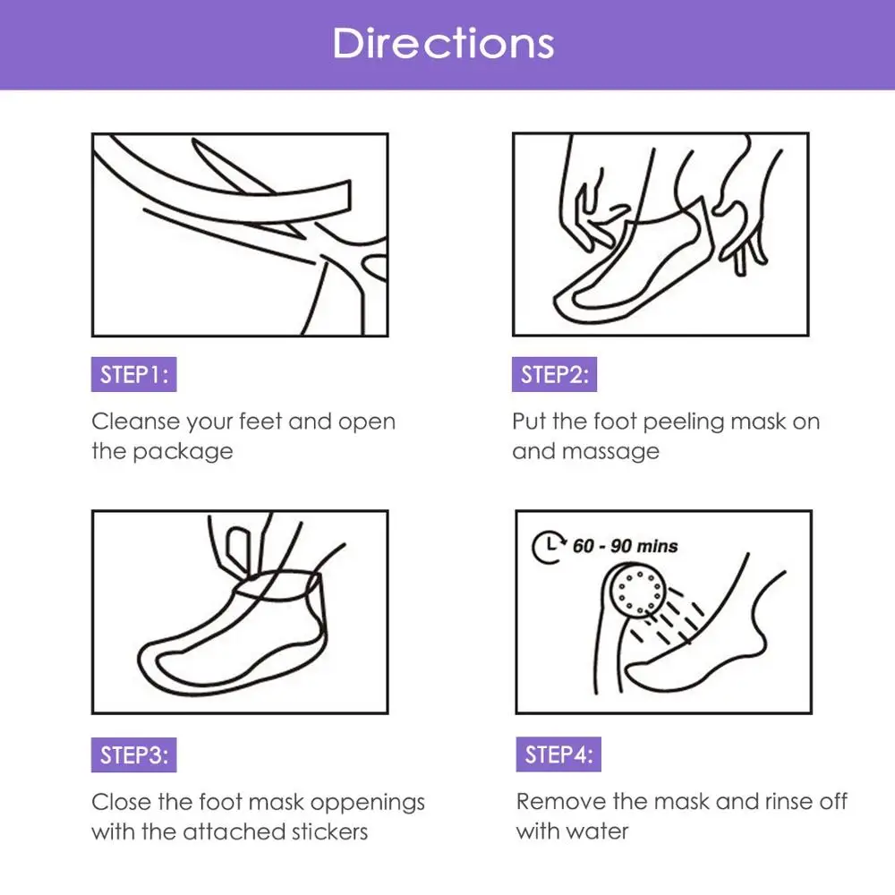 2 Pairs Per Box Exfoliating Callus Remover Soft Touch Foot Peel Mask