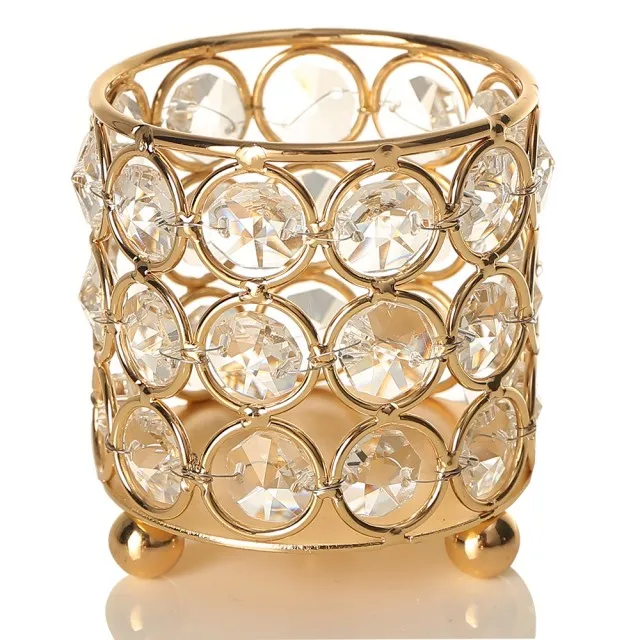 Christmas Gold Home Decor Table Centerpieces Cylinder Crystal Tealight Candle Holder Wedding Party Decoration
