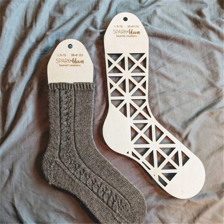 Customize Laser cut Wooden Geometric Lattice Sock Blocker for Womens Hand Knit Socks
