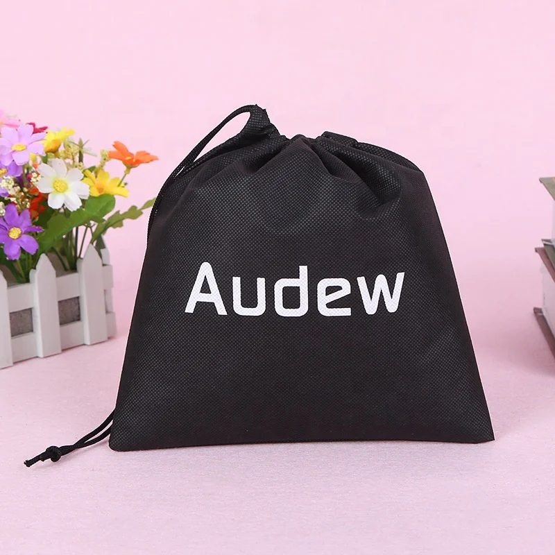 eco-friendly nonwoven fabric cheap price shoe gift packaging draw string bag, custom printed small black jewelry drawstring bag