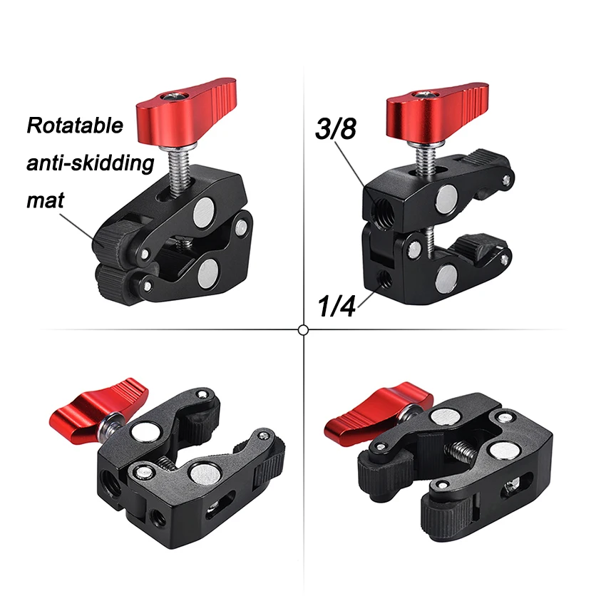 VGEET 1/4 and 3/8 thread hole super camera magic arm clamp for cameras dslr camcorder tripod monitor video light