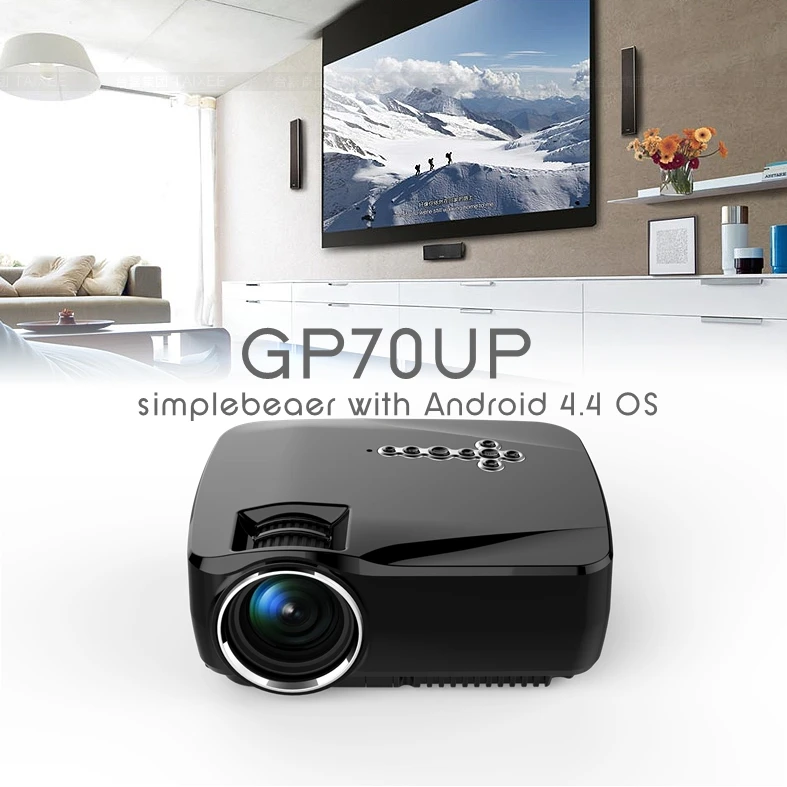 Projector Android 4.4 TV Box Full HD DLAN WIFI BT 4.0 Support Miracast Airplay EZCast Multi-language Beamer GP70UP