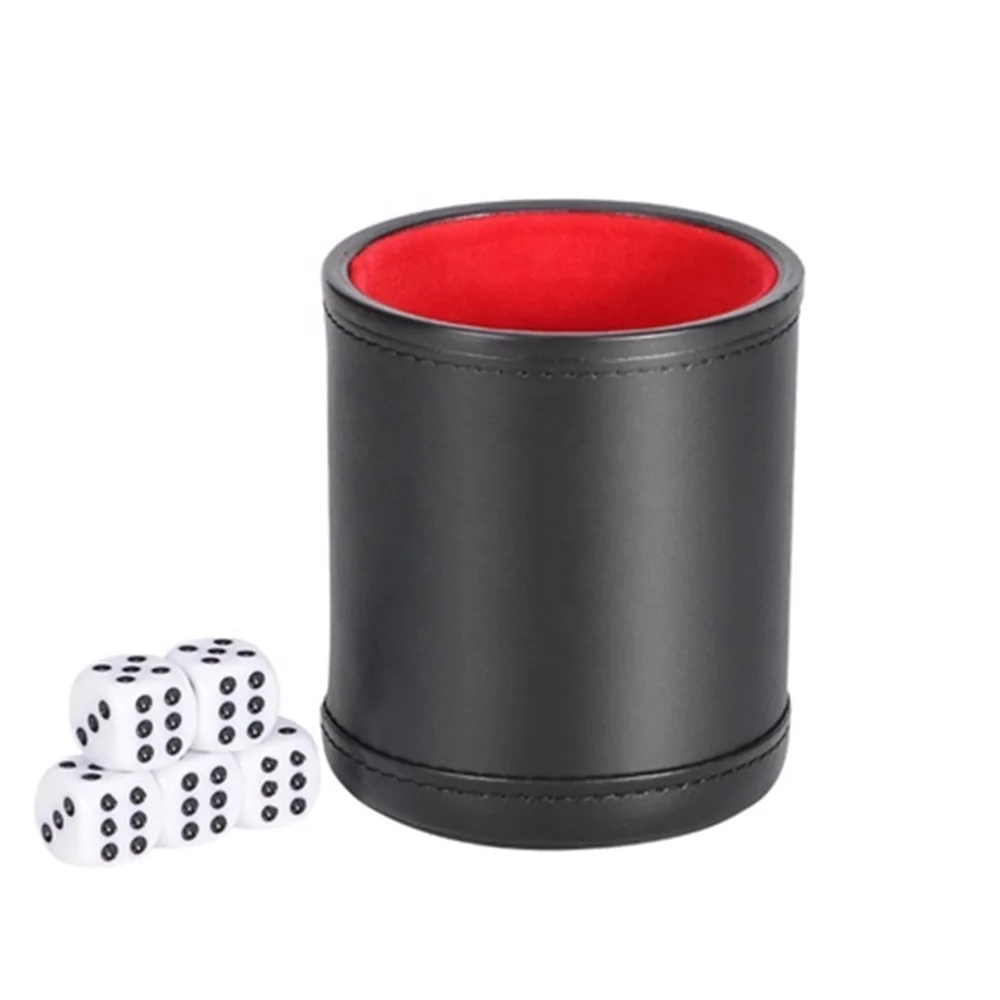 Качественный профессиональный набор Кубок для костей из искусственной кожи с 5 черными кубиками в горошек