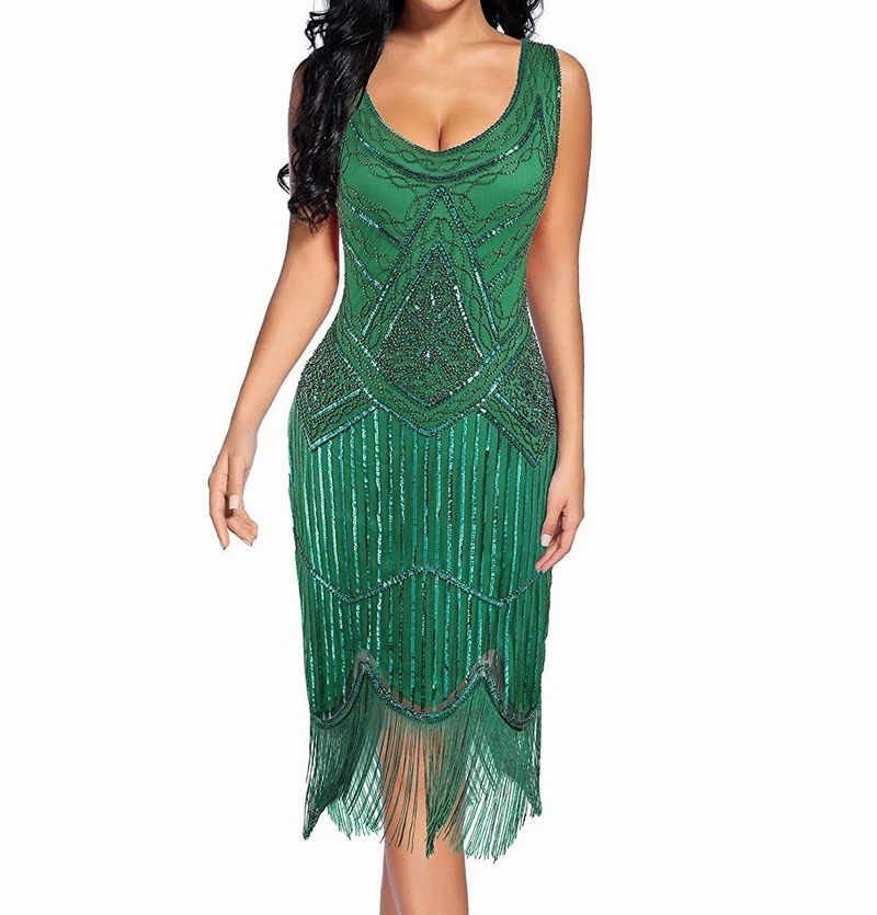 Beaded 1920s fringe flapper great gatsby party evening dresses