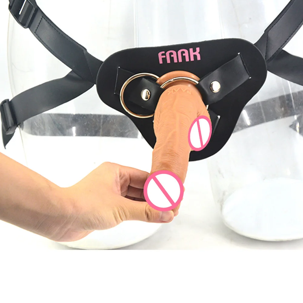 FAAK  Silicone Realistic Dildo strap on dildo ladies dress artificial penis with leather  sex toys  Strapon dildo for lesbian