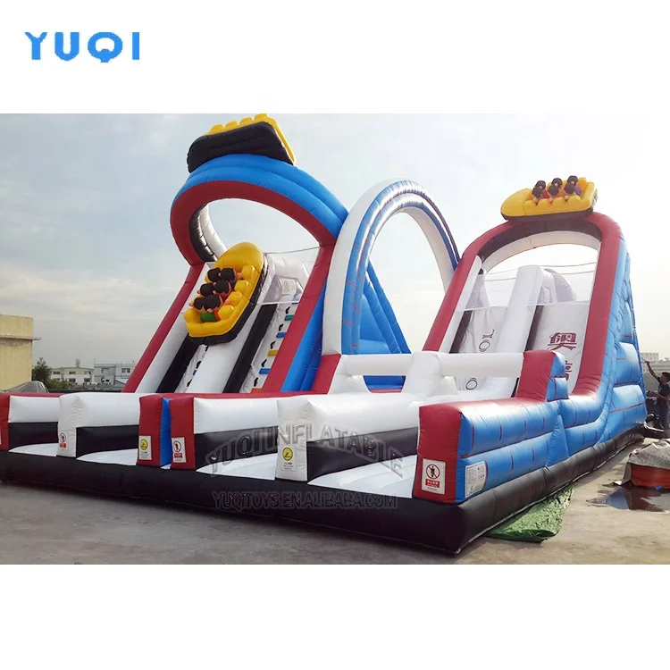 Outdoor Amusement Combo Inflatable Challenge Roller coaster Obstacle Course with Climbing and Slide for Sale