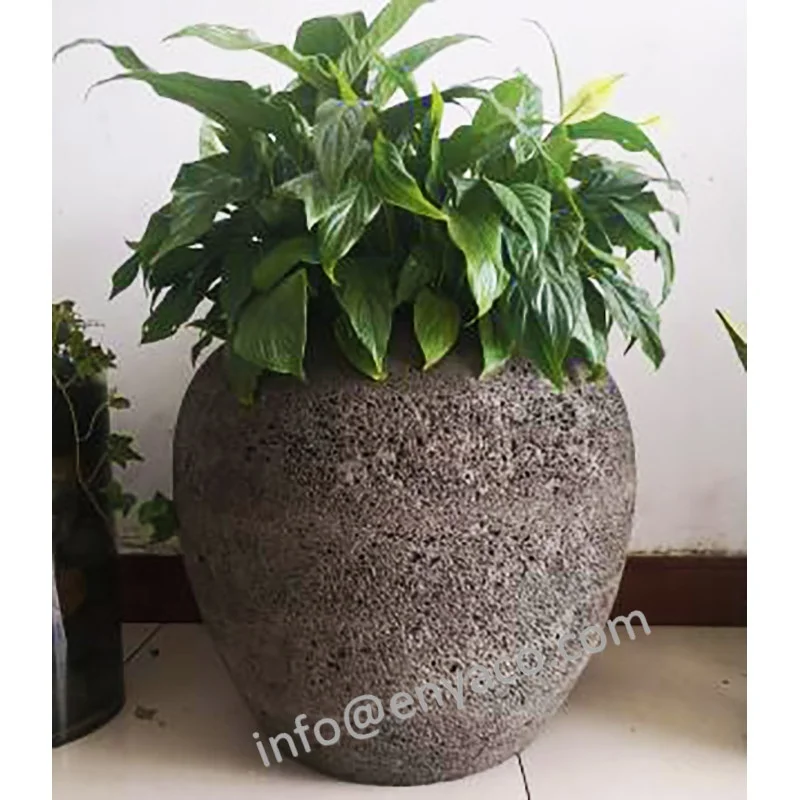 Antique Lava Stone Patio Backyard Flower Pot Planter Outdoor, Garden Ornaments Stone Plant Pot, Stone Garden Products