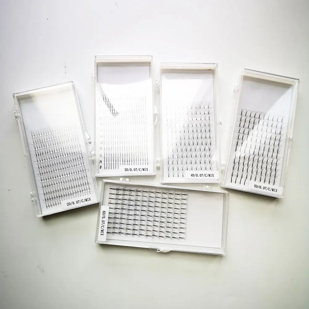 
OEM private label short long stem 0.07 0.10 C D curl fan eyelash extension pre made fans 4D 5D 6D 
