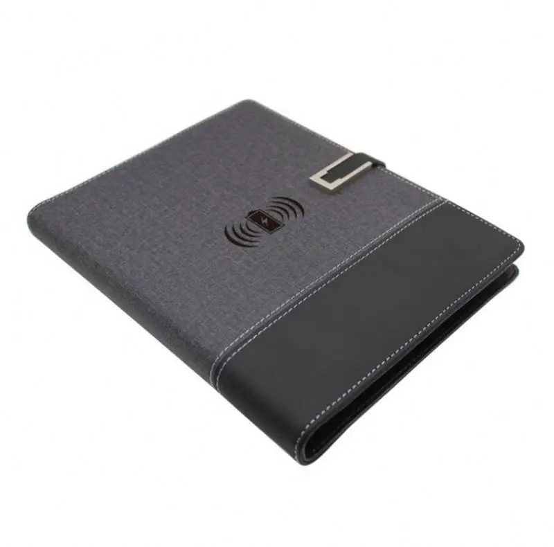 2021 Wholesale A5 Promotion Wireless PowerBank diary with 8GB USB Flash Drive LED Light Logo PU Leather Power bank Notebook