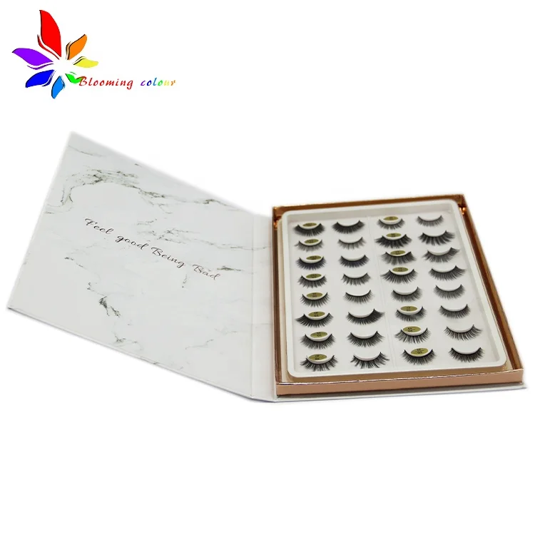 3d mink lash and custom package with private label Marble rose gold 16 pairs eyelash packaging book
