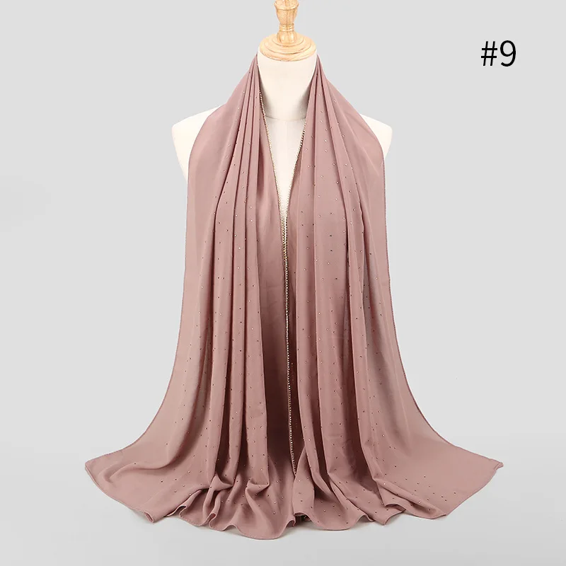 Factory Sale Plain Chiffon Hijab With Gold Beads Women Glitter Scarf Luxury Diamond Rhinestone Scarf