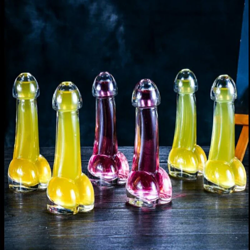 UCHOME 100ml creative penis shape glass bottle, bar ware dick cocktail glass