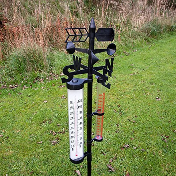 Cheap PP+PS+Iron Material weather vane wetter station wind vane with thermometer & rain gauge and wind wind indicator