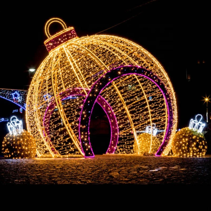 Outdoor commercial grade giant LED illuminated Christmas lights display walk through Christmas ball for winter holiday decor
