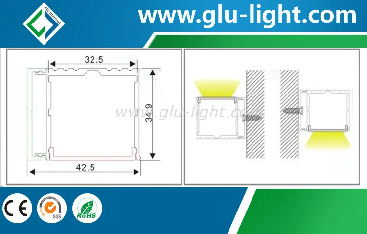 Поверхностного монтажа светодиодный алюминиевый профиль алюминиевого профиля для Светодиодные полосы