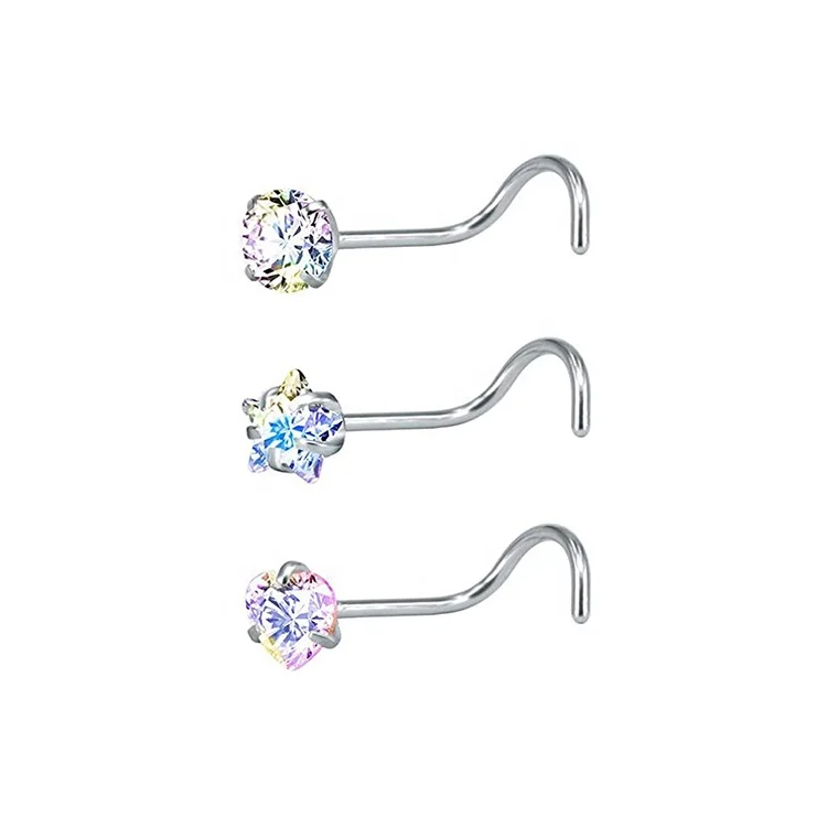 316L Stainless Steel Nose Piercing Jewelry Supplier Cubic Zirconia Nose Stud Screw Piercing Body Jewelry
