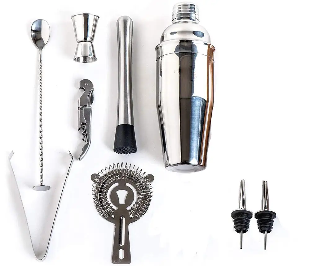 10-Piece  Bar Tool Set with Stylish Bamboo Stand Stainless Steel Martini Cocktail Shaker Set Bartender Kit