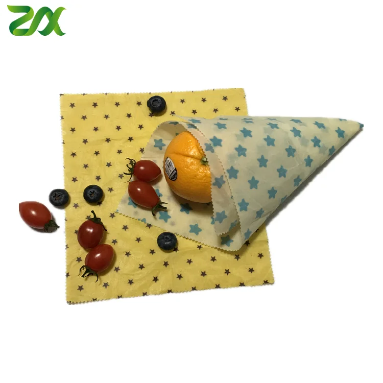 Sustainable Biodegradable Reusable Natural Organic Cotton Fabric Beeswax Food Wraps for Sandwich Lunch Pack