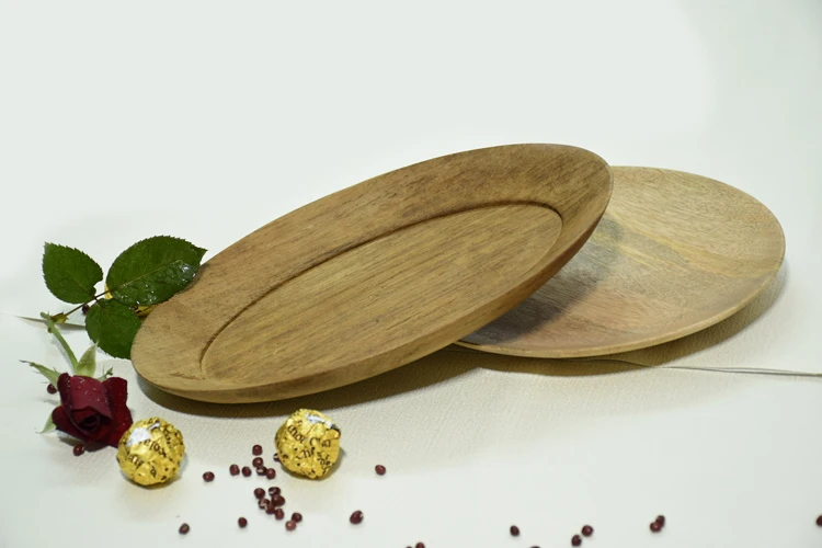 
9 inch Acacia Wood Round Service Tray Fruit Tray Nuts plate Candies Plate for home&hotel&Restaurant 