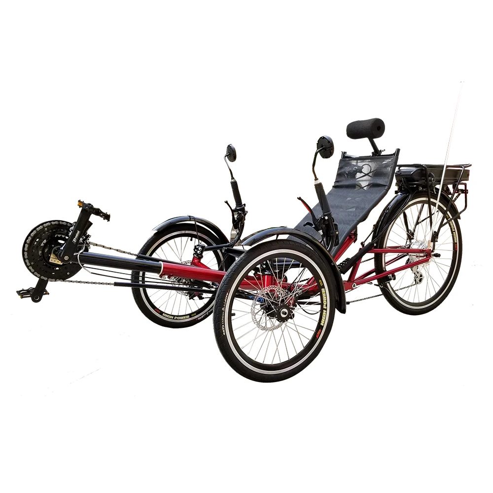 Free Shipping Rear Suspension 250W or 500W Electric 3 Wheel Semi Recumbent Bikes Trike for Adults