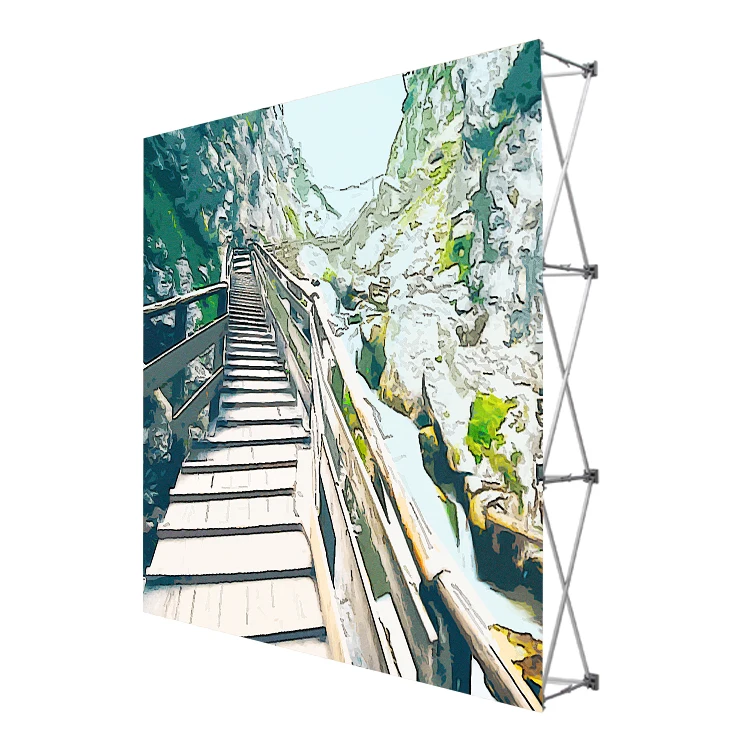 Floding portable 4x3 3x3 straight curved tension fabric pop up backdrop display stand
