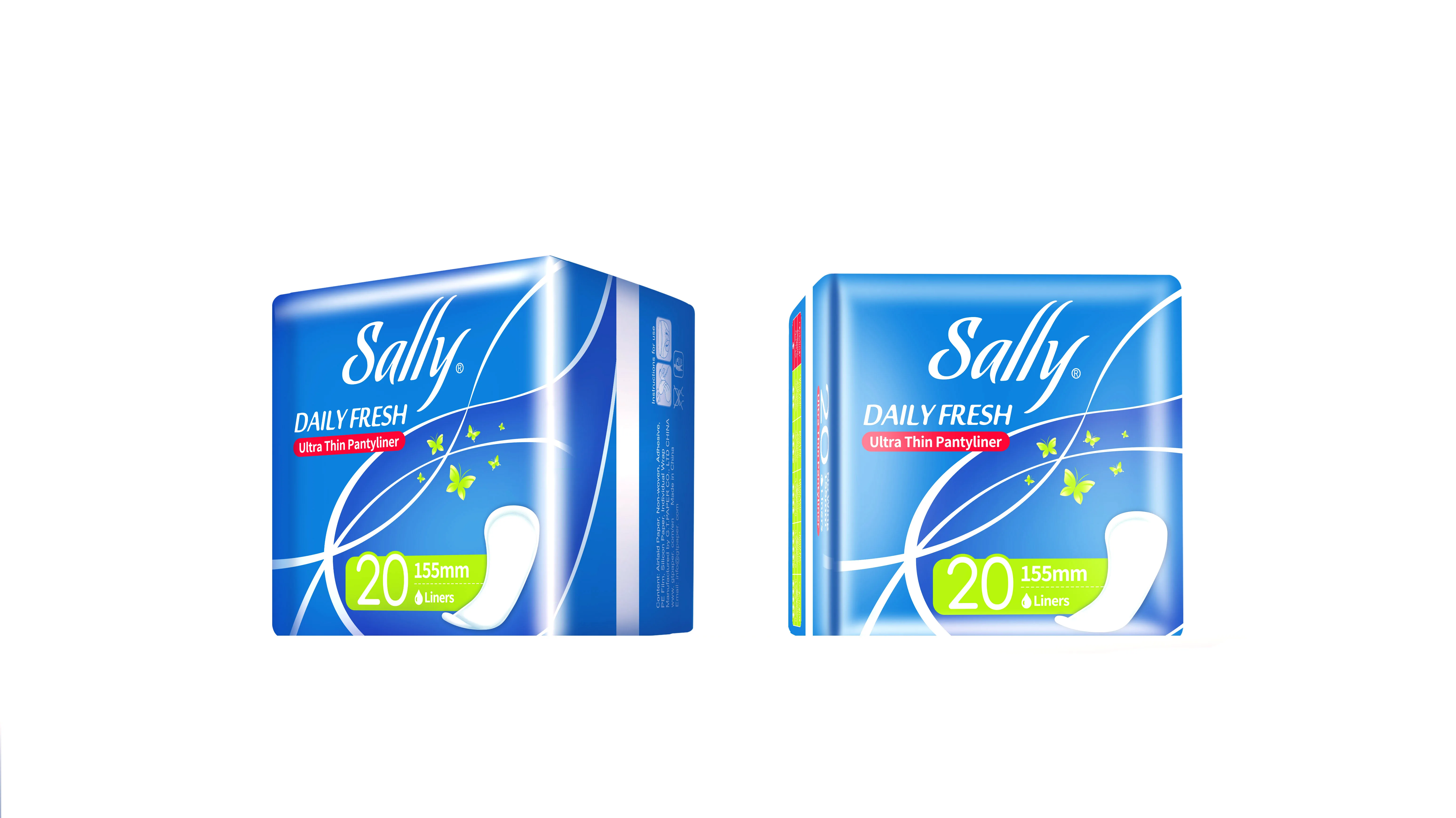 Sally wholesale lady disposable comfort ultra thin 155mm pantyliner pads
