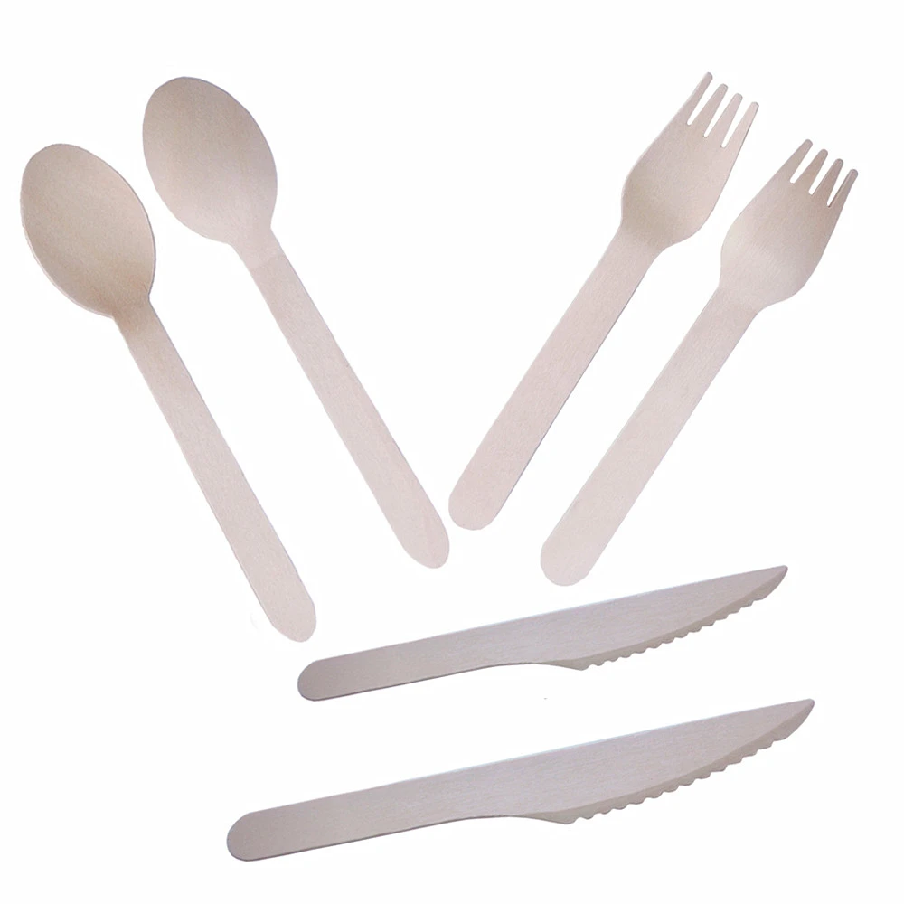 100% Compostable Cutlery Set Pieces Wooden Compostable Utensils Disposable Wooden Cutlery Forks And Spoons Disposa