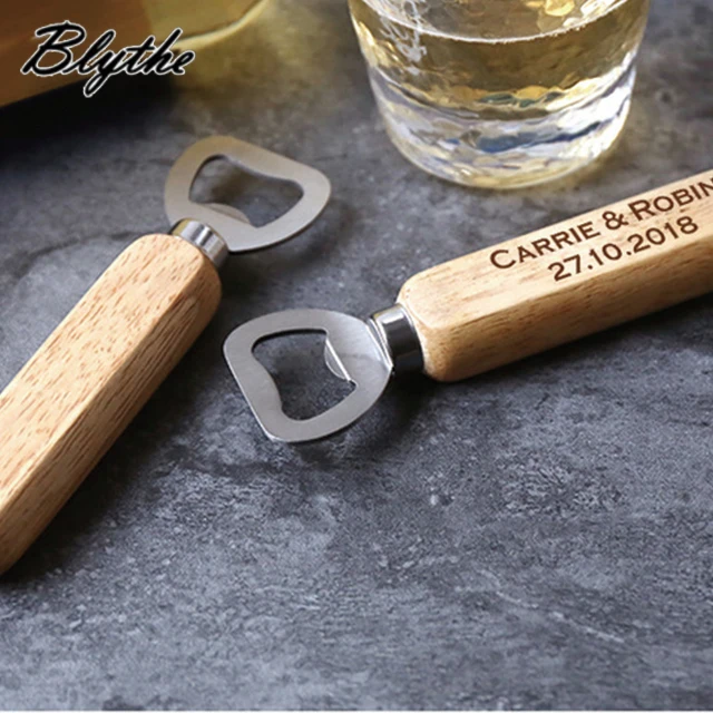 Factory Cheap Custom Laser Logo Stainless Steel Wooden Handle Bottle Opener