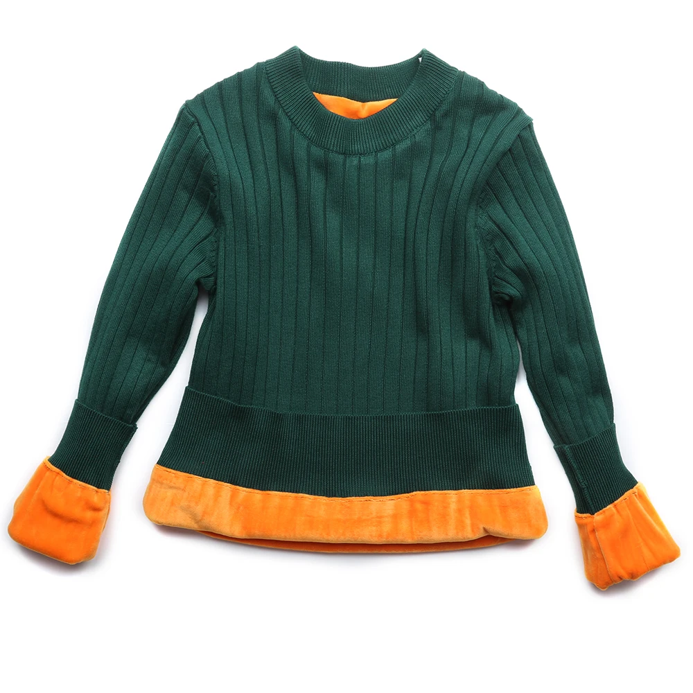 
Crew Neck Warm Green Knitwear Sweater, Soft Lining Thick Women Winter Sweater 