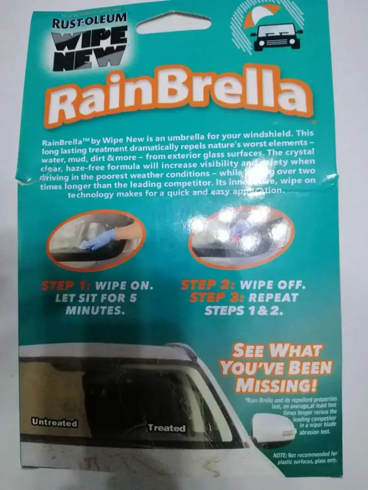 
New Rust-Oleum Rainbrella Windshield Rain Repellent Wipes For Your Car 