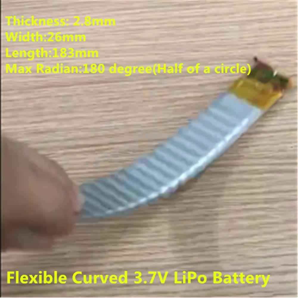 Smart Watch Band Curved Rechargeable Lithium Polymer Battery 3.7V LiPo2826183R 740mAh