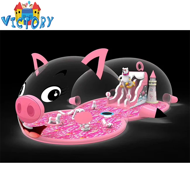 Cute pink pig inflatable crystal palace transparent star bubble house playground,Inflatable dome Bubble tent with ocean ball