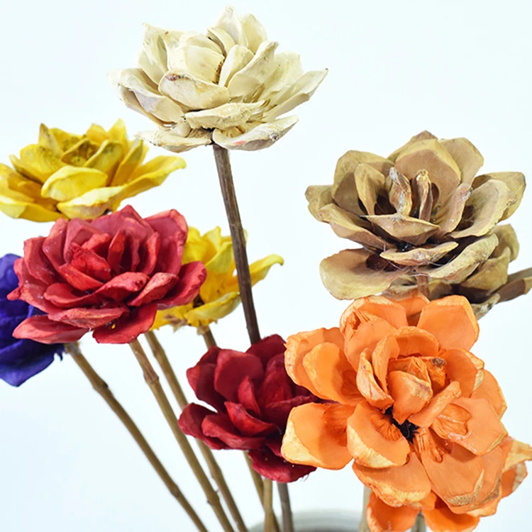 Cheap Red Orange brown blue white flower backdrop handmade dried wood flower