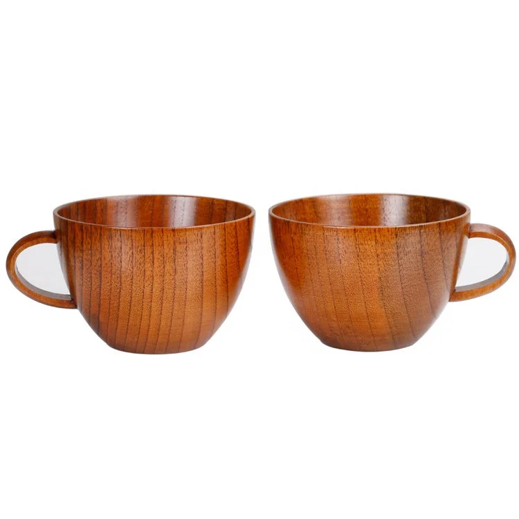 Hot Selling  Natural Jujube Big Coffee Mugs,Japanese Brown Wood Soup Bowls with Handle