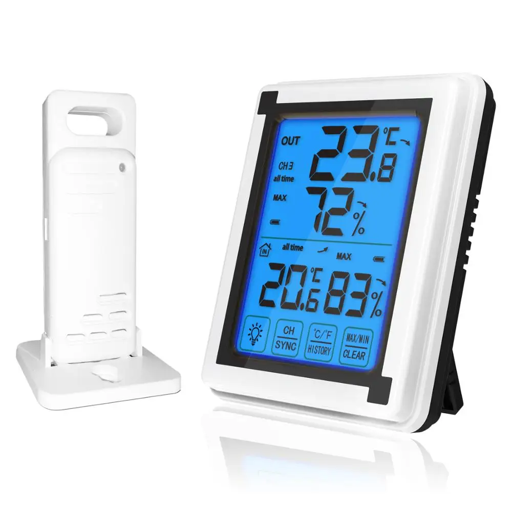 
2019 New Release Digital Touchscreen Indoor Outdoor Wireless Hygrometer Thermometer Humidity Monitor with Temperature Sensor 