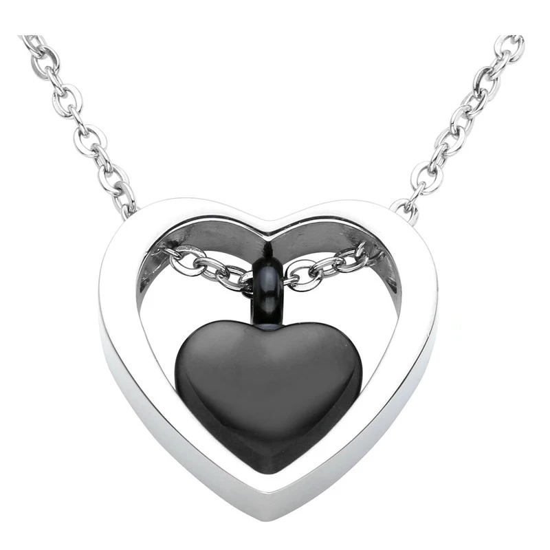 Cremation jewelry stainless steel heart-shaped bone ash jewelry double heart black pendant necklace bone ash souvenir pendant