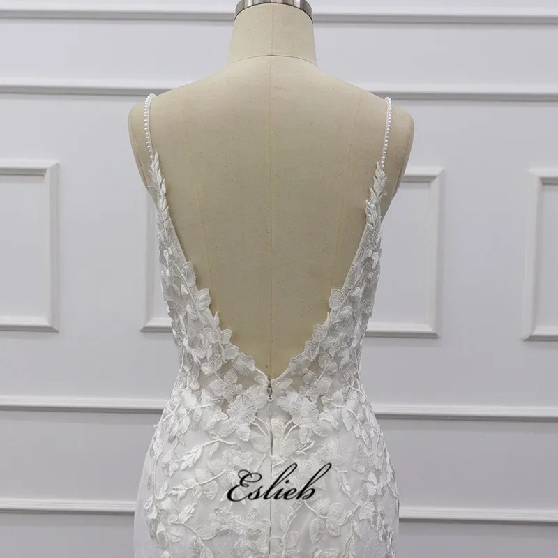 Eslieb 2019 Sexy Spaghetti Straps Trumpet ivory Wedding Dress Mermaid