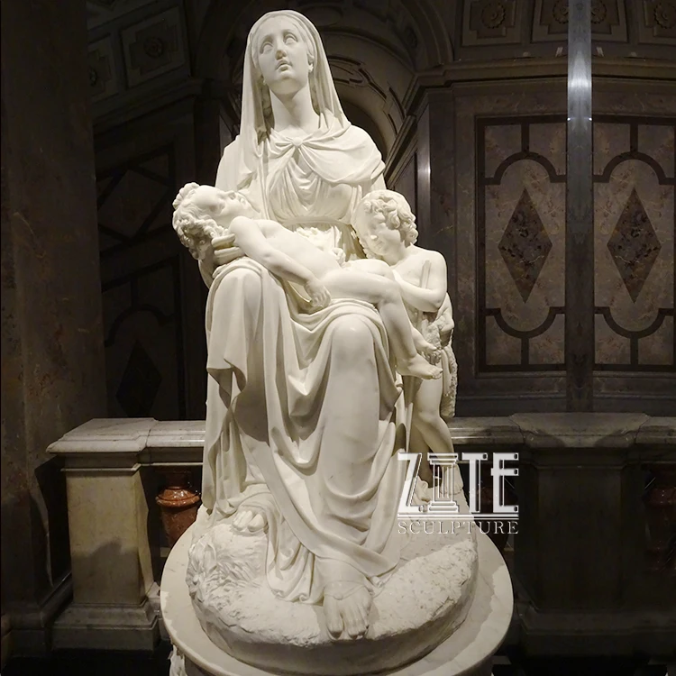 Custom Grand Life Size Stone Carving Statue Marble Figure Sculpture Of Nude Mother And Child Son