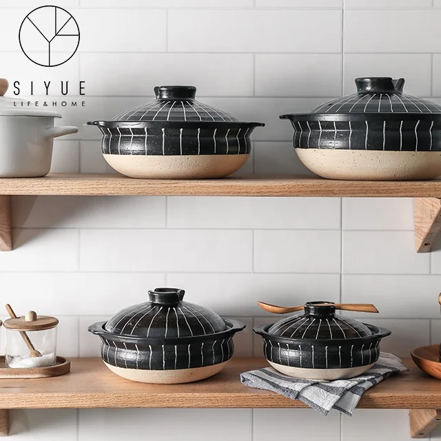 Керамическая кастрюля, японские глиняные кухонные кастрюли, кухонные кастрюли для супа, наборы посуды, домашняя Горячая кастрюля, черные кастрюли с крышкой 1145