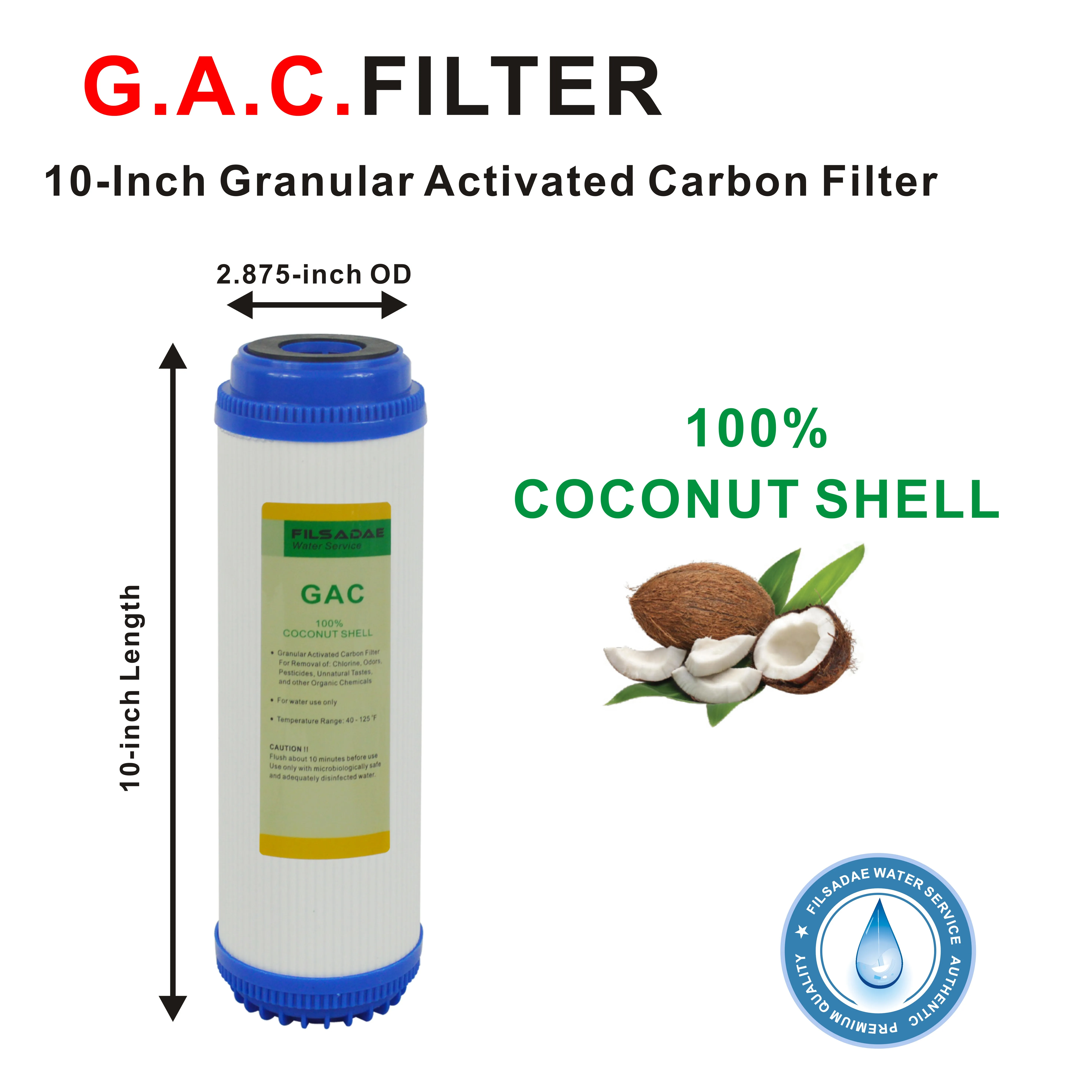 
Standard 10-Inch Granular Activated Carbon Cartridge Manufacturer Wholesale GAC Water Filter for Reverse Osmosis RO System 