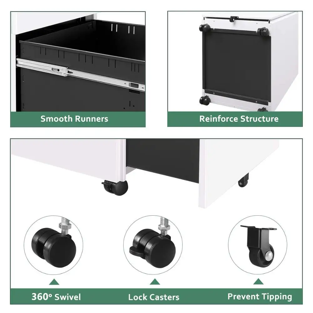 
Mobile Filing Cabinet Pedestal under Desk with 3 Drawer for Lockable 