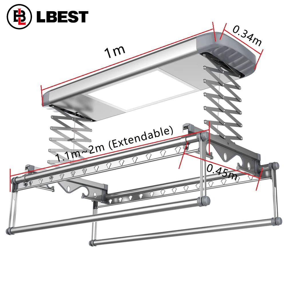 Balcony ceiling mounted  aluminium electric heating clothes dryer automatic clothes hanger electric ceiling clothes drying rack