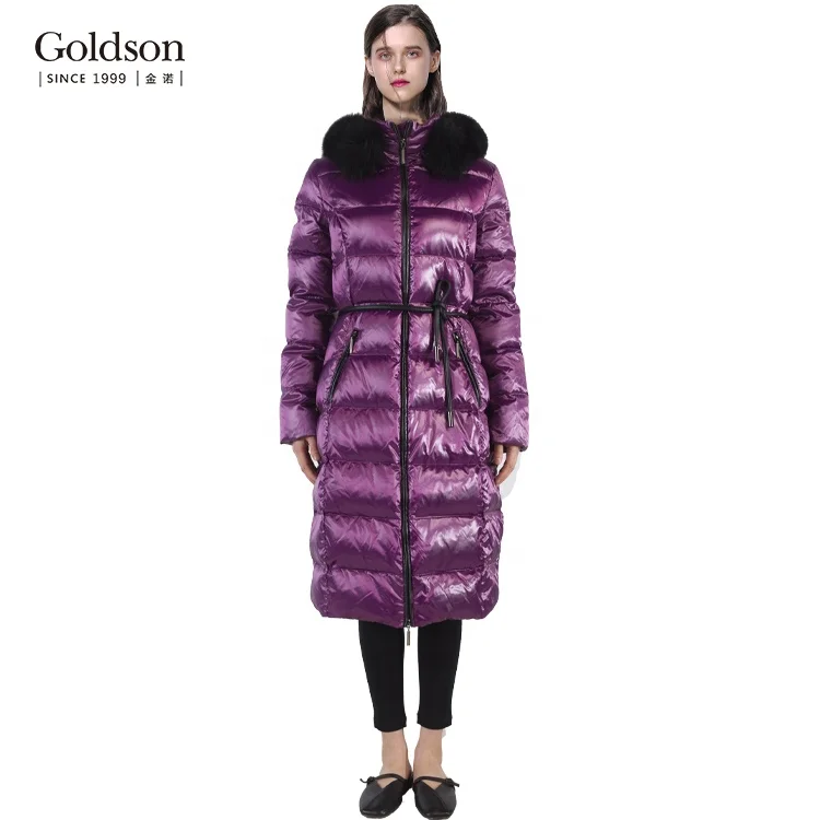 Shiny female fashion puffer jacket real fox fur winter down coat for women