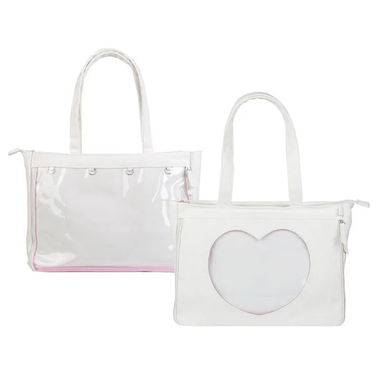 
Custom Transparent Heart Window Tote Bags Ladies Shoulder Bag Fashion Canvas custom ita bag 