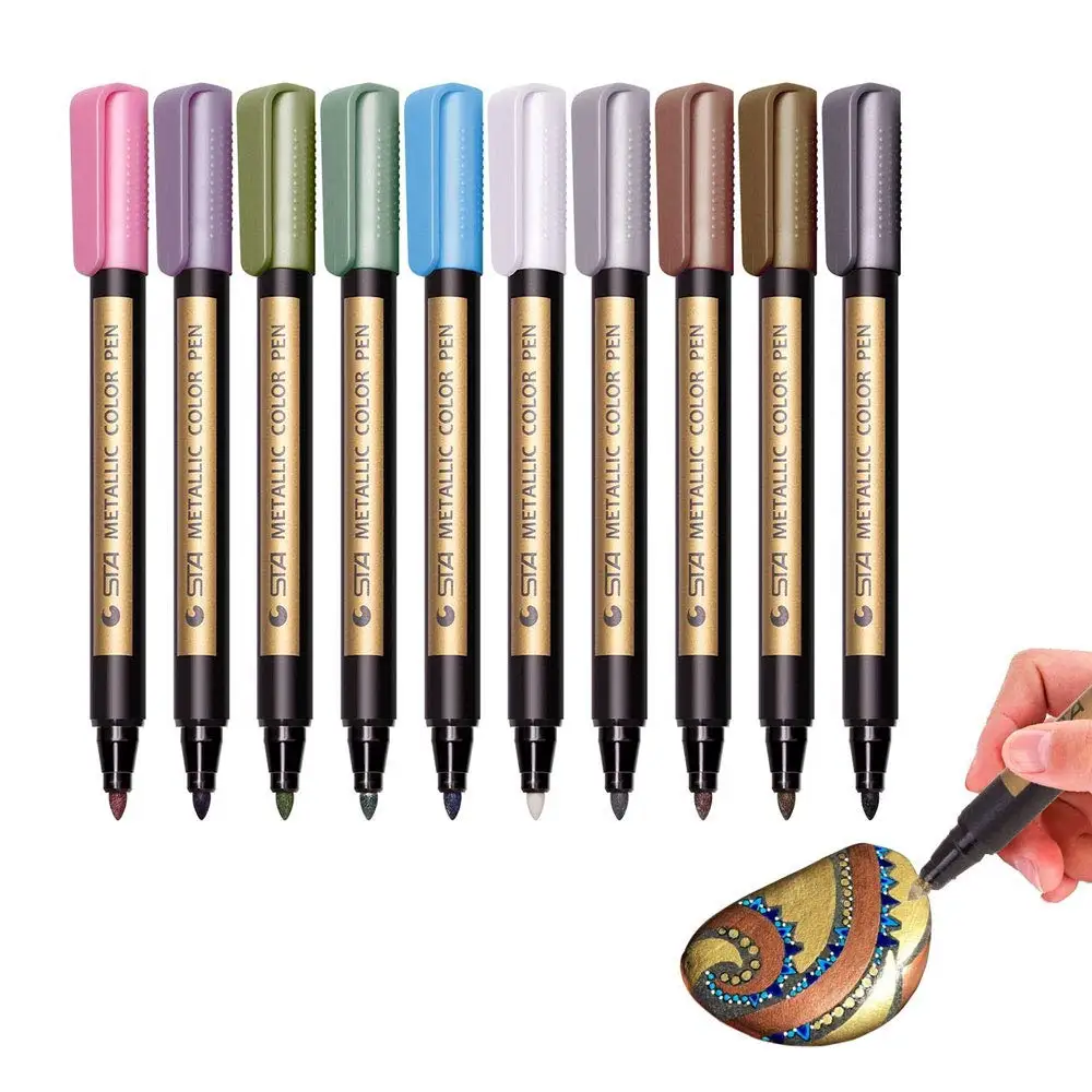 10 Colors Metallic Markers Pen Metallic Color Paint Pen for Ceramic Painting, Glass, Photo Album, Card Making