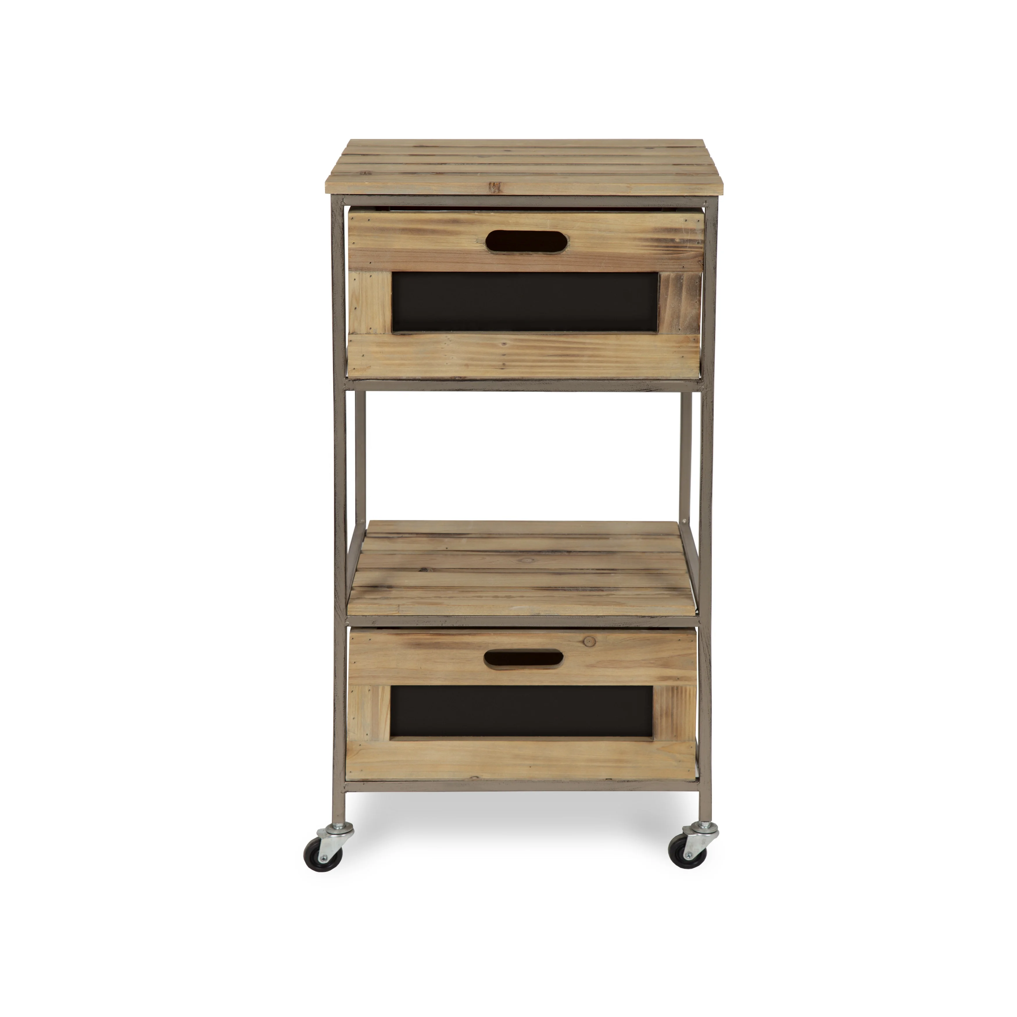 
Rustic 2 Tiers wooden organizer crate cabinet with wheels and chalkboard 