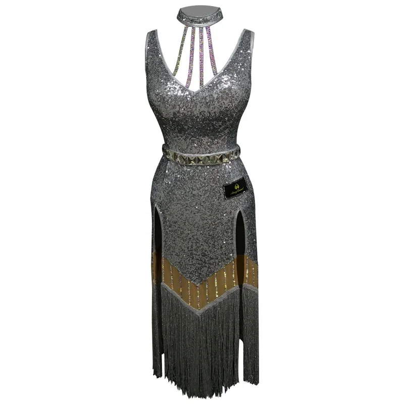 
Haute couture silver shining tassel latin dance dress latin dance costume 